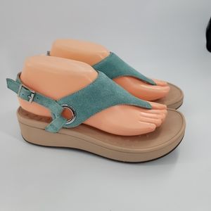 Vionic Pacific Jolie Suede Leather Sandals in Jade Teal Size 8 W